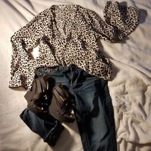 Leopard print flare sleeve top